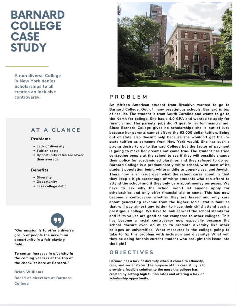 Case Study, Barnard College Diversity Analysis
